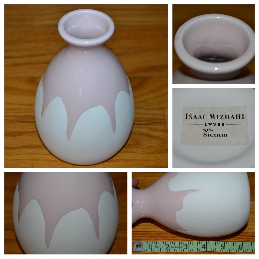 Isaac Mizrahi Loves XO Sienna 6” pink and white ceramic drip vase